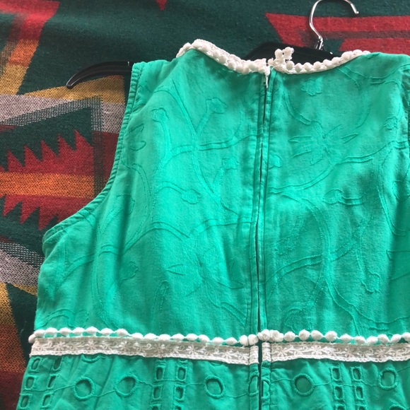 Forever 21 Green Eyelet & Pom Pom Dress Sleeveless - Picture 4 of 4